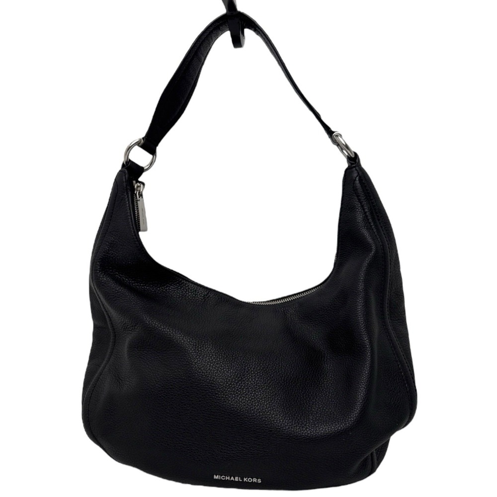 Michael Kors Lydia Pebbled Black Leather Hobo Shoulder Bag Beaded Handle 14"x10"